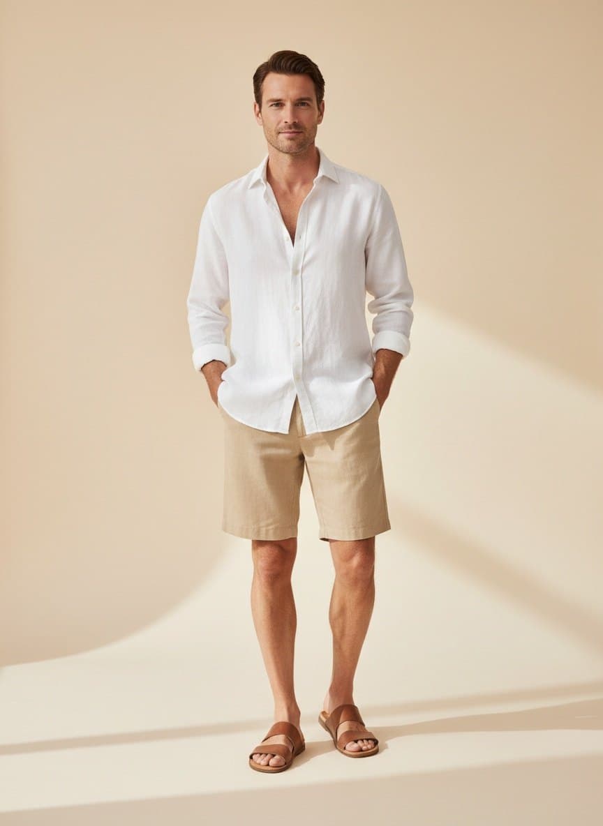 Outfit: linen shirt and shorts