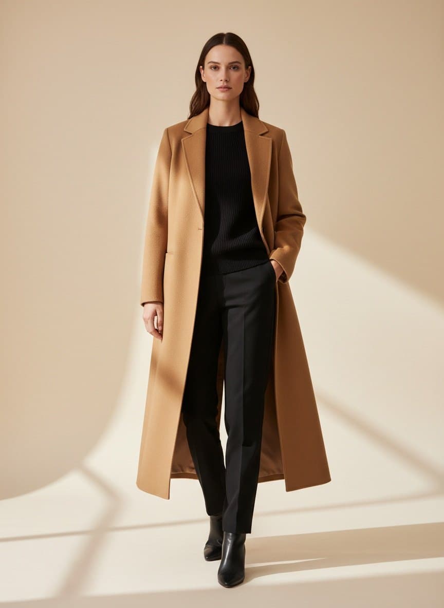 Outfit: long coat and boots